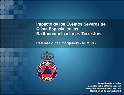 Portada de la presentación sobre clima espacial y radiocomunicaciones